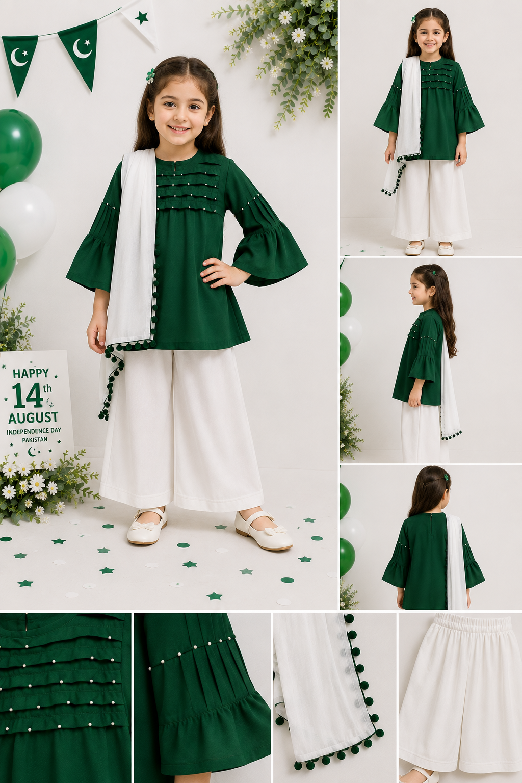 Azadi Collection | Girls Green 3 Piece Suit