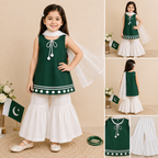 Azadi Collection | Girls Green Sleeveless 3 Piece Suit