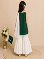 Azadi Collection | Girls Green Sleeveless 3 Piece Suit