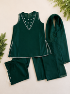 Azadi Collection – Kids Green Embroidered 3 Piece Suit