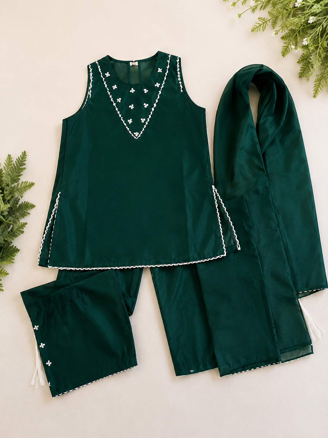 Azadi Collection – Kids Green Embroidered 3 Piece Suit