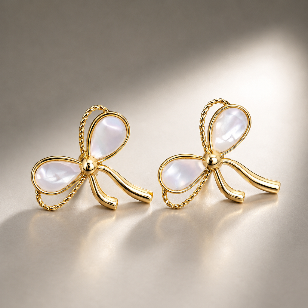 Elegant Pearl Bow Stud Earrings