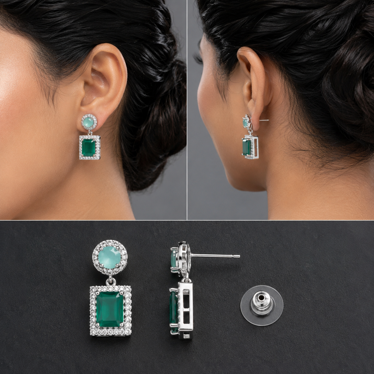 Silver and Golden Plated Cubic Zirconia Dangle Earrings