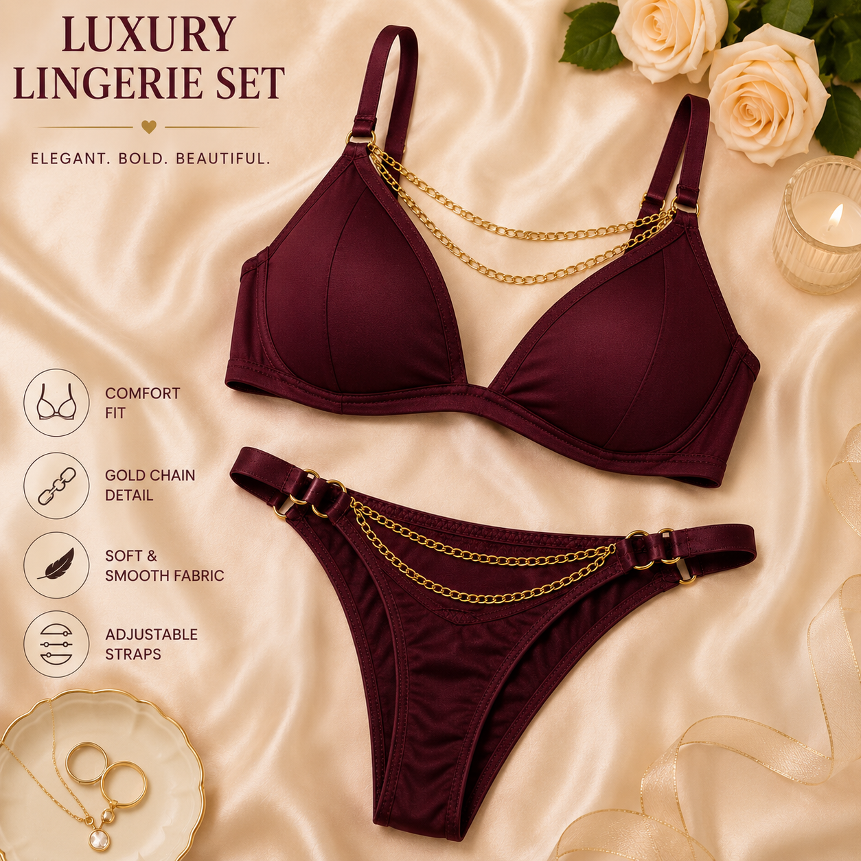 Luxury Chain Detail Bra & Panty Set