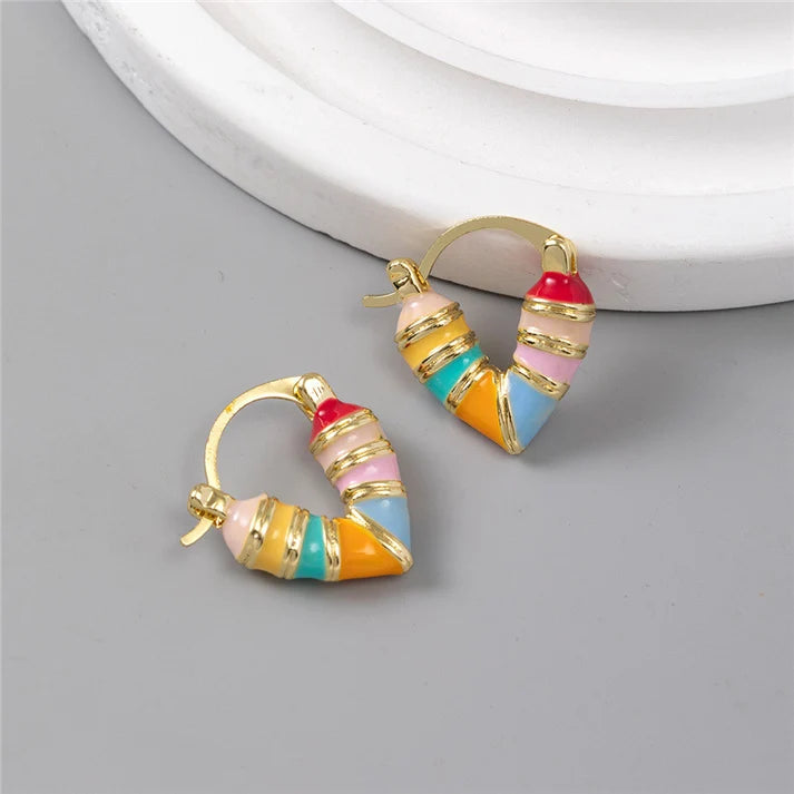 Pastel Color Heart Gold - Earring Style 2