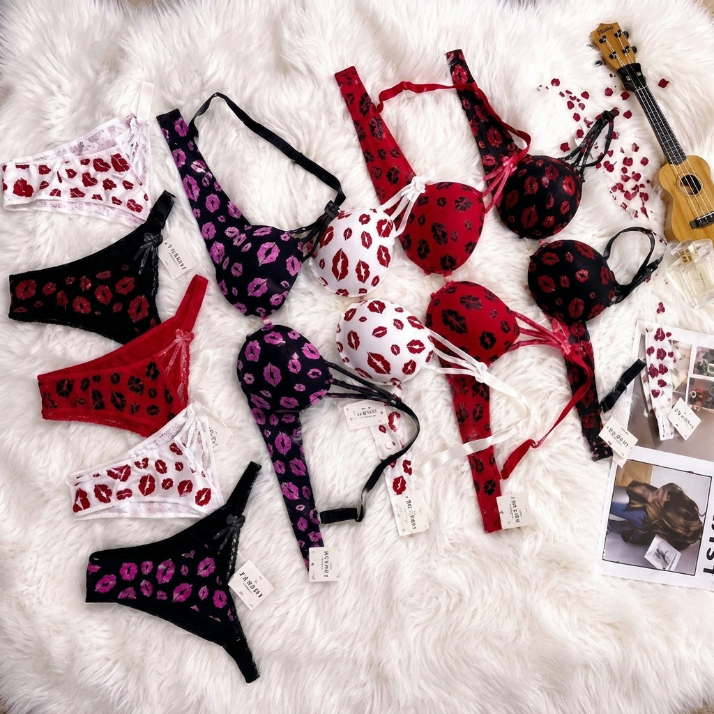 Kiss Print Bra & Panty Lingerie Set