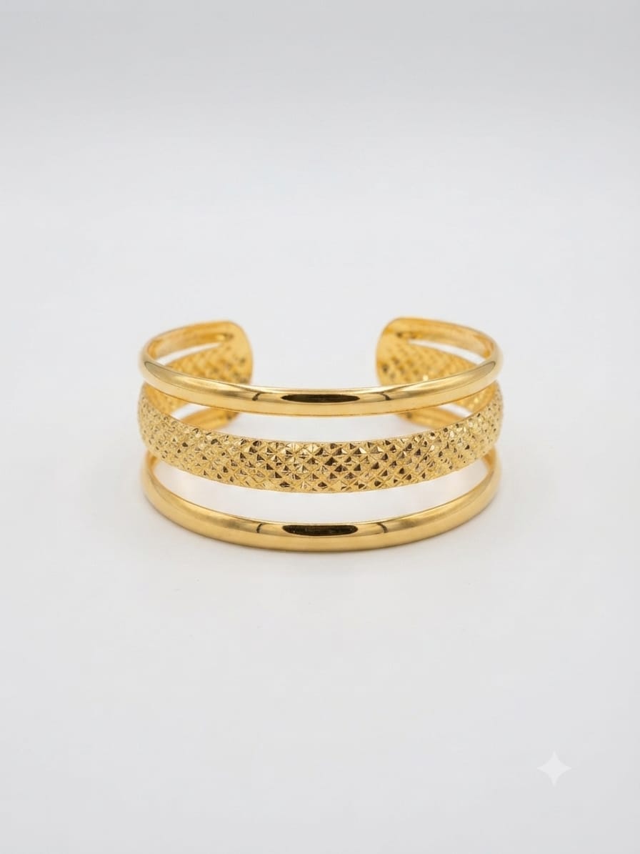 Luxury Triple Band Open Cuff Bracelet – Stainless Steel Gold Plated Jewelry