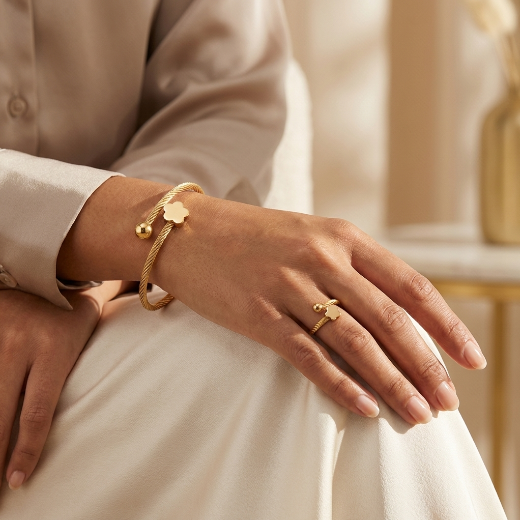 Premium Stainless Steel cuff Bracelet & Ring Set for Women