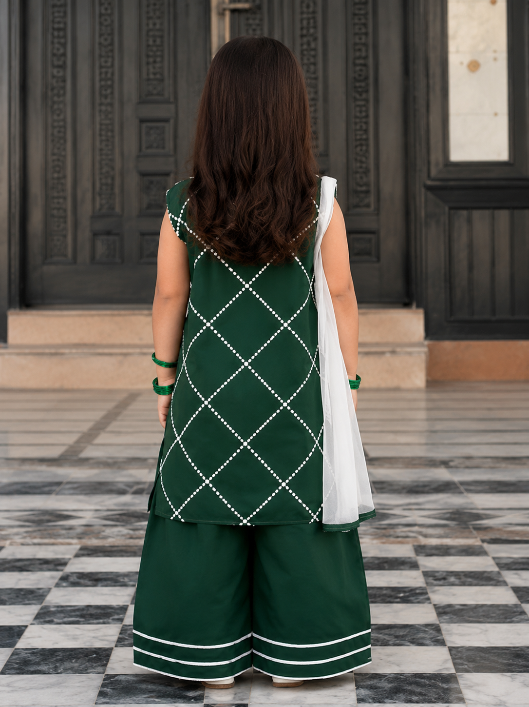 Azadi Collection Kids Green Embroidered 3 Piece Suit