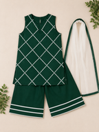 Azadi Collection Kids Green Embroidered 3 Piece Suit