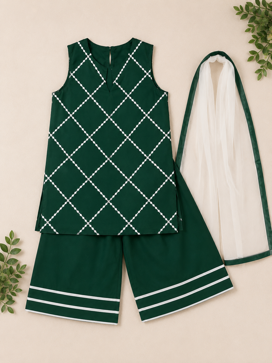 Azadi Collection Kids Green Embroidered 3 Piece Suit