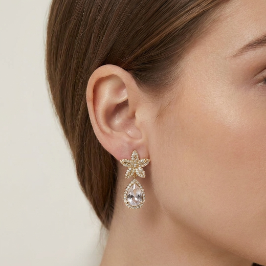 Gold Plated Teardrop Stone Earrings | Black, Red &