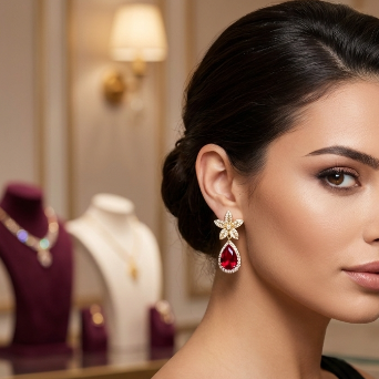 Gold Plated Teardrop Stone Earrings | Black, Red &