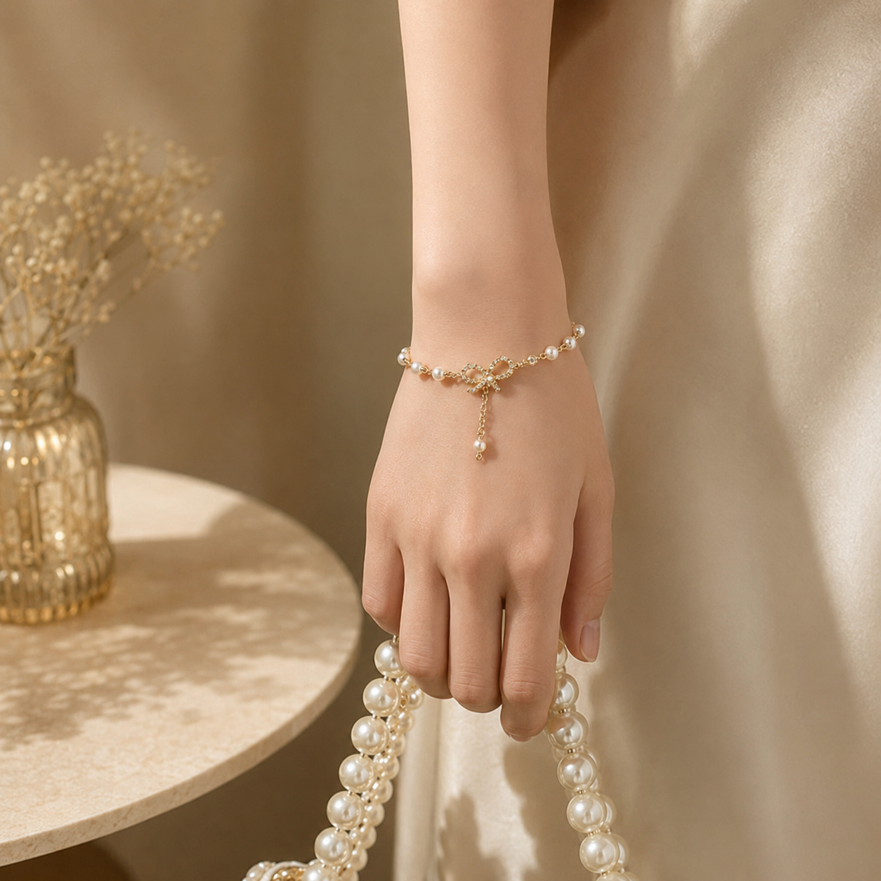 UNI-10264 - Pearl Bow Gold - Bracelet
