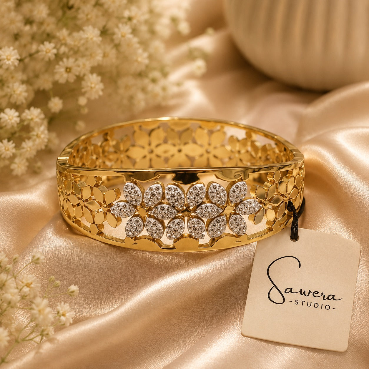 Sawera Studio Premium Stainless Steel Gold Plated Crystal Bracelet