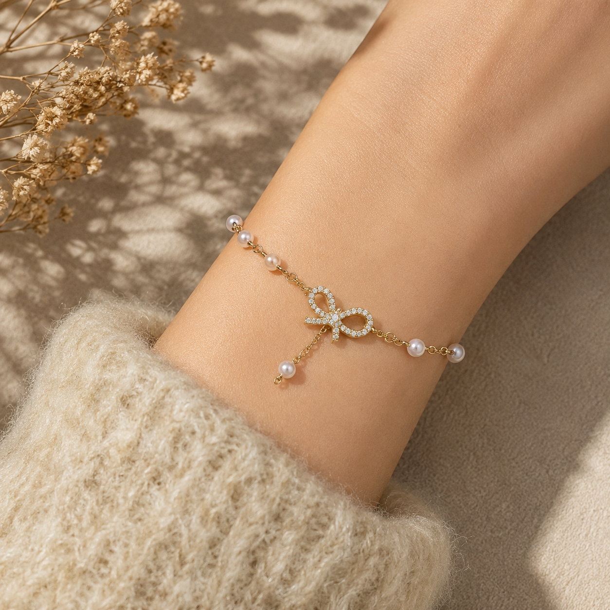 UNI-10264 - Pearl Bow Gold - Bracelet