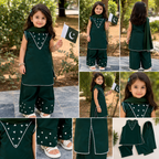 Azadi Collection – Kids Green Embroidered 3 Piece Suit