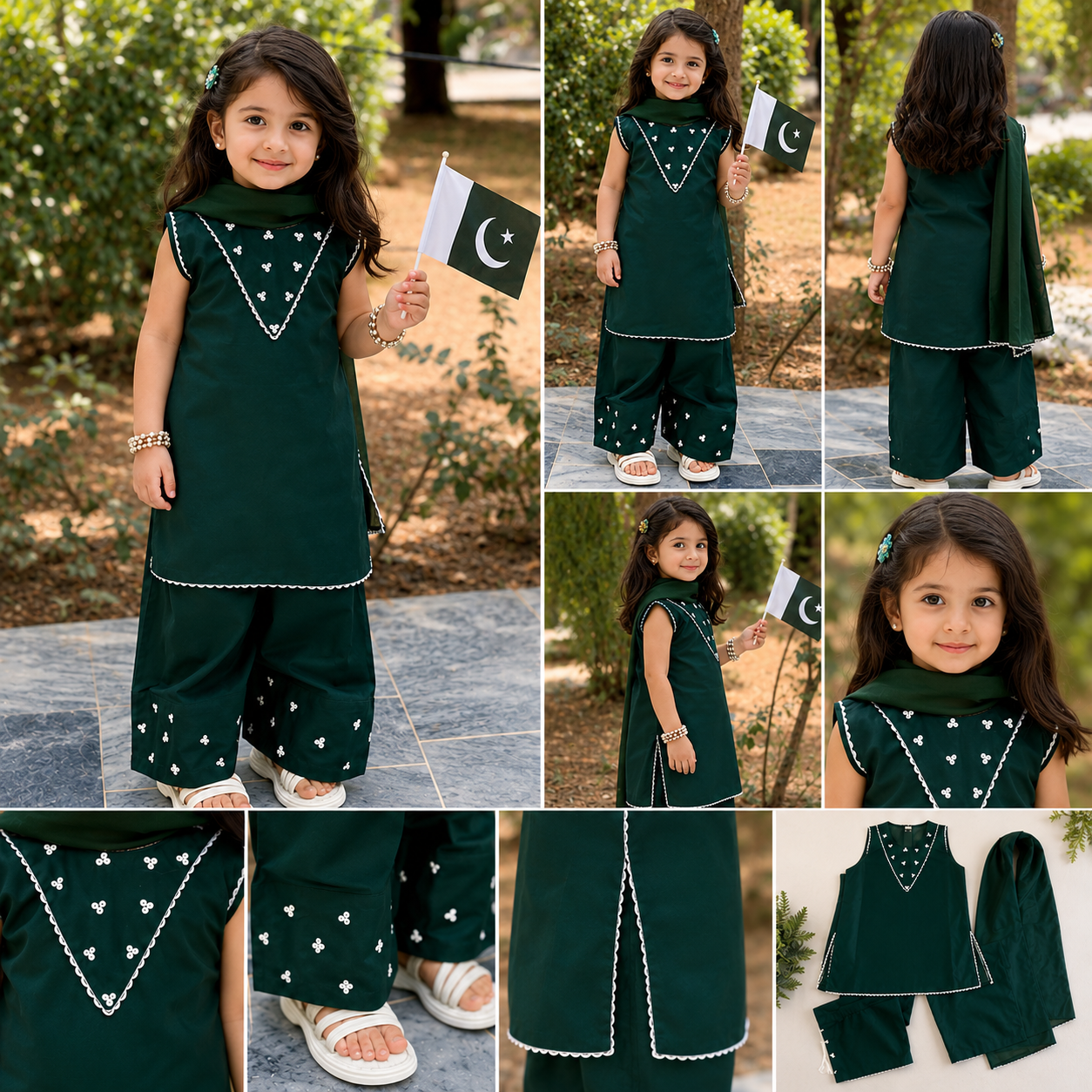 Azadi Collection – Kids Green Embroidered 3 Piece Suit