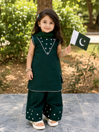Azadi Collection – Kids Green Embroidered 3 Piece Suit