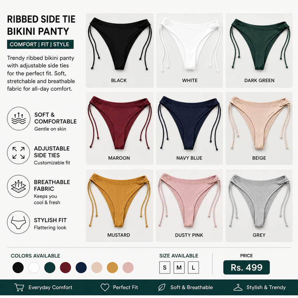 Ribbed Side Tie Bikini Panty