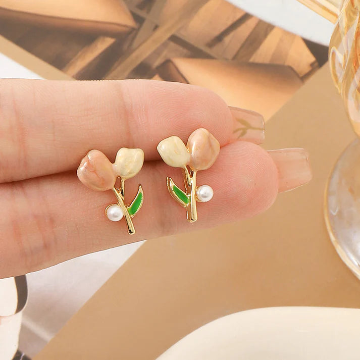 Pink Flower Rose - Earring