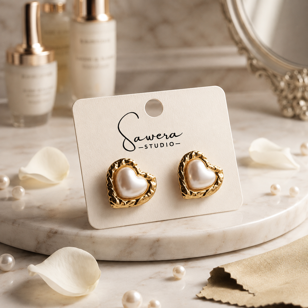 Premium Stainless Steel romantic Pearl Heart Studs earring