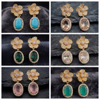 Gold Plated Elegant Oval Stone Earrings