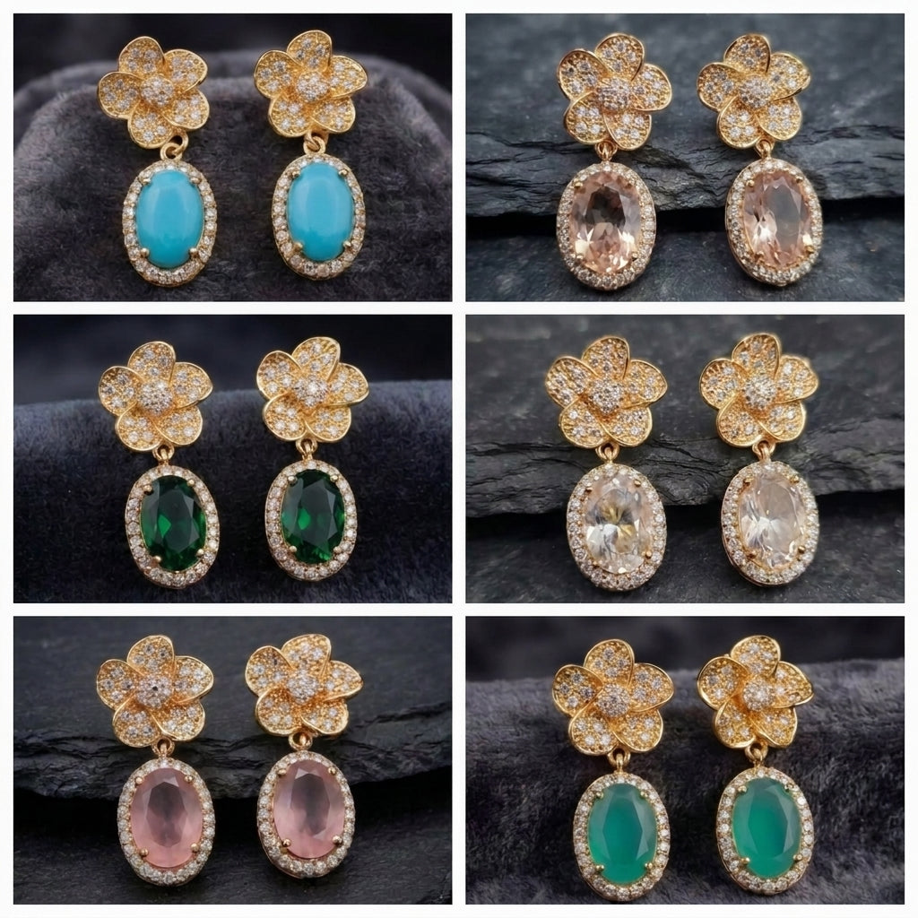 Gold Plated Elegant Oval Stone Earrings