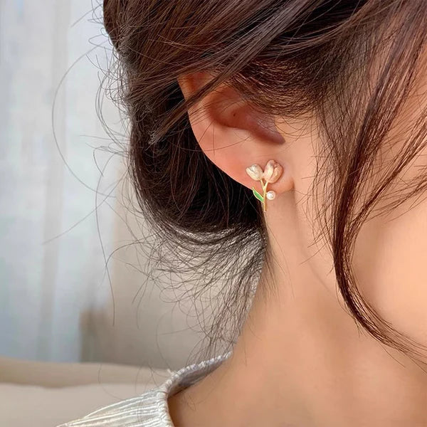 Pink Flower Rose - Earring