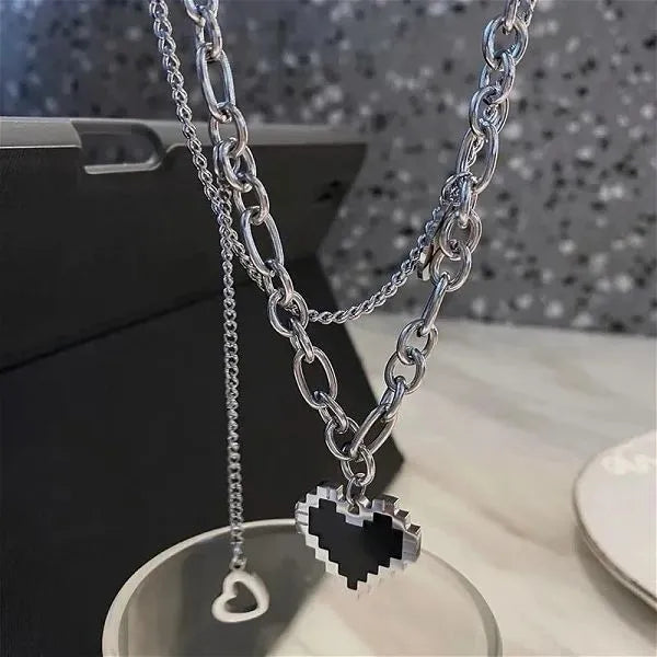 Silver Layered Heart Pendant Necklace for Women