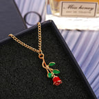 Red Rose Flower Gold - Necklace