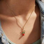 Red Rose Flower Gold - Necklace