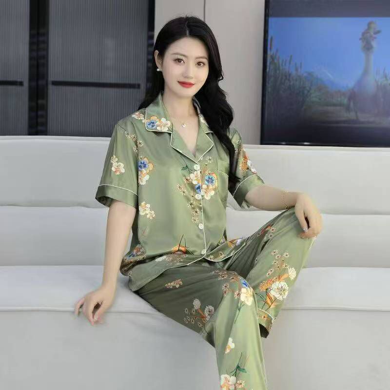 Cute Pink Bow & Floral Summer Silk Nightsuit for Women