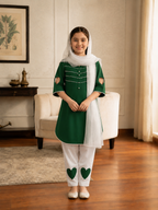 Girls Green 3 Piece Heart Sleeve Dress Set