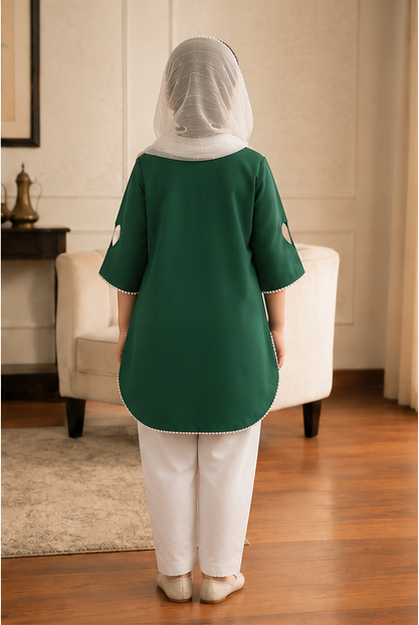 Girls Green 3 Piece Heart Sleeve Dress Set