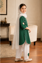 Girls Green 3 Piece Heart Sleeve Dress Set