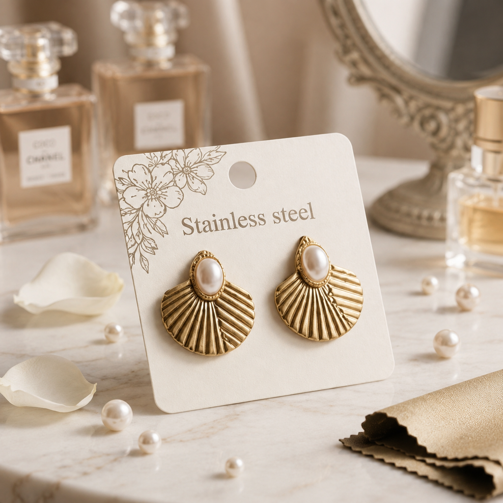 Sawera Studio Pearl Shell Stainless Steel Stud Earrings