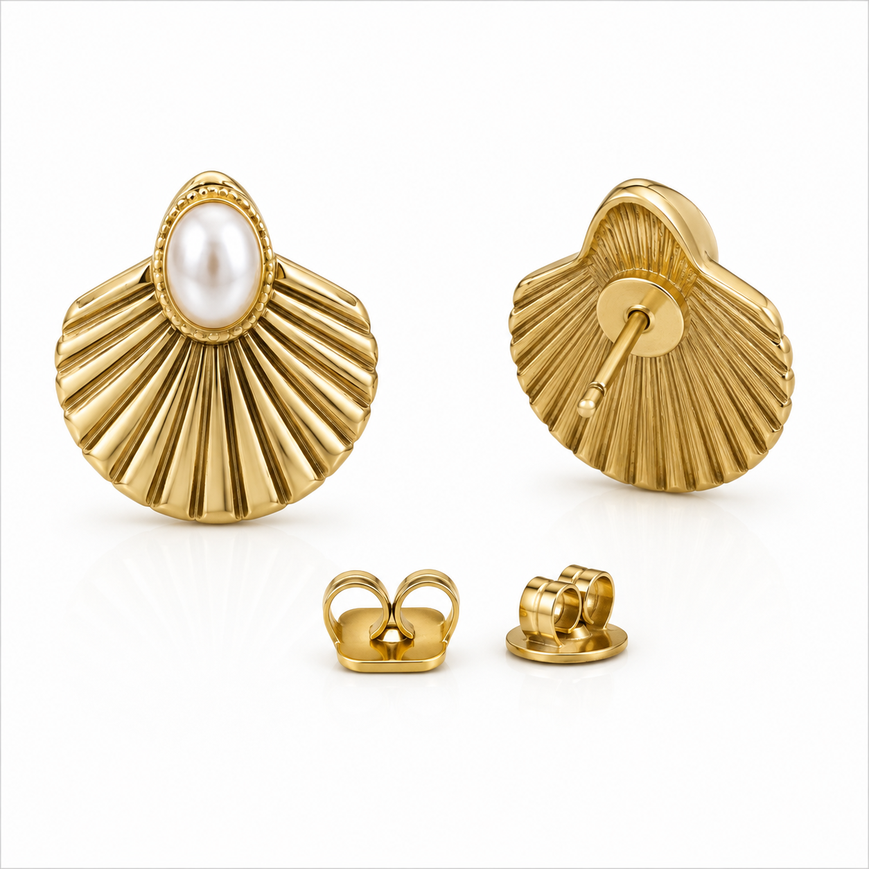 Sawera Studio Pearl Shell Stainless Steel Stud Earrings