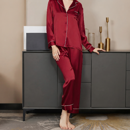 Maroon Plain Silk Night Suit