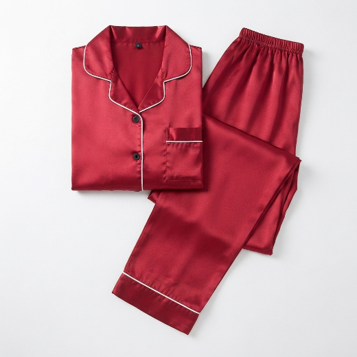 Maroon Plain Silk Night Suit