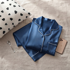 Navy Blue Plain Silk Night Suit