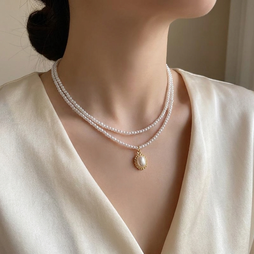 Luxury Double Layer Pearl Pendant Necklace for Women