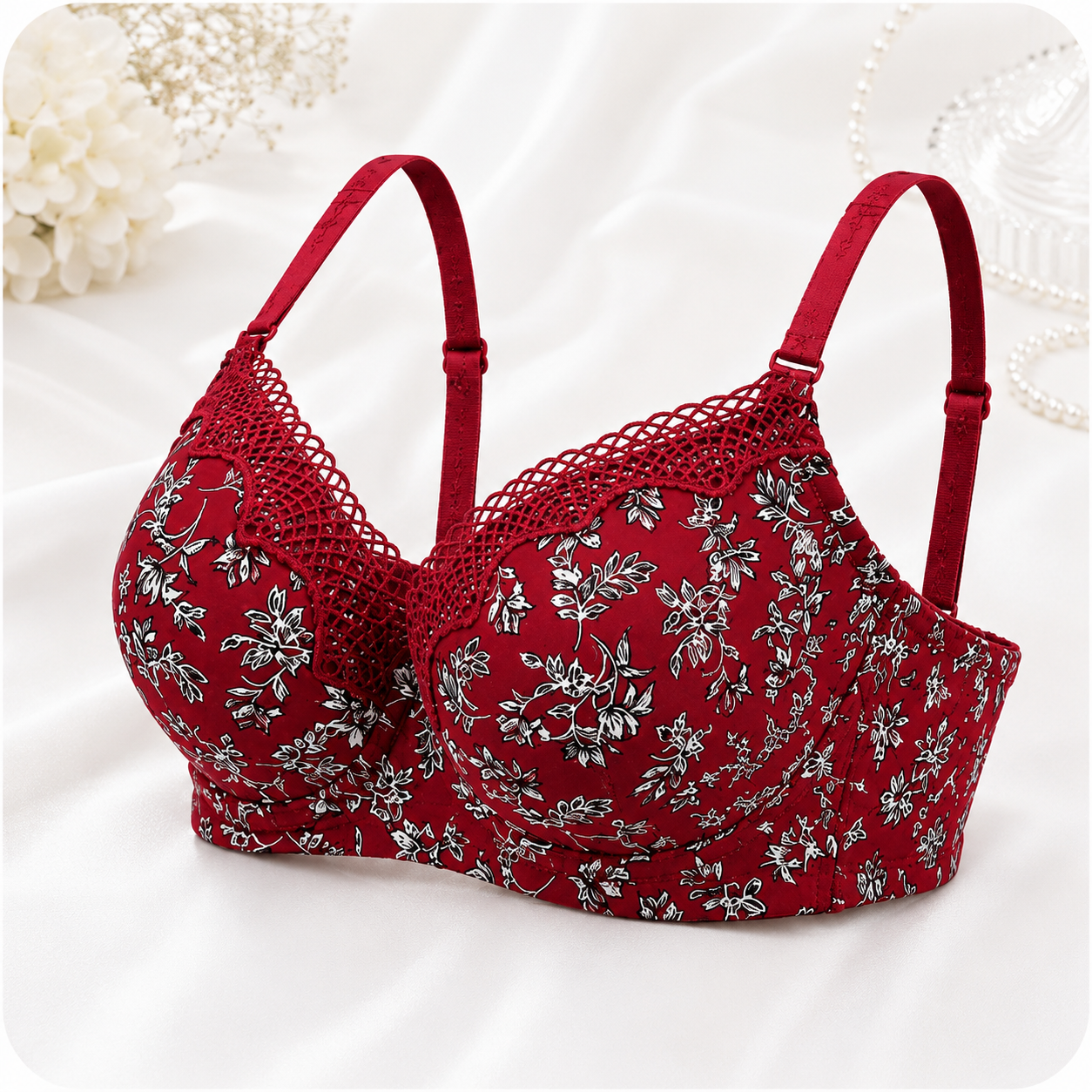 Floral Printed Lace Padded Bra for Women