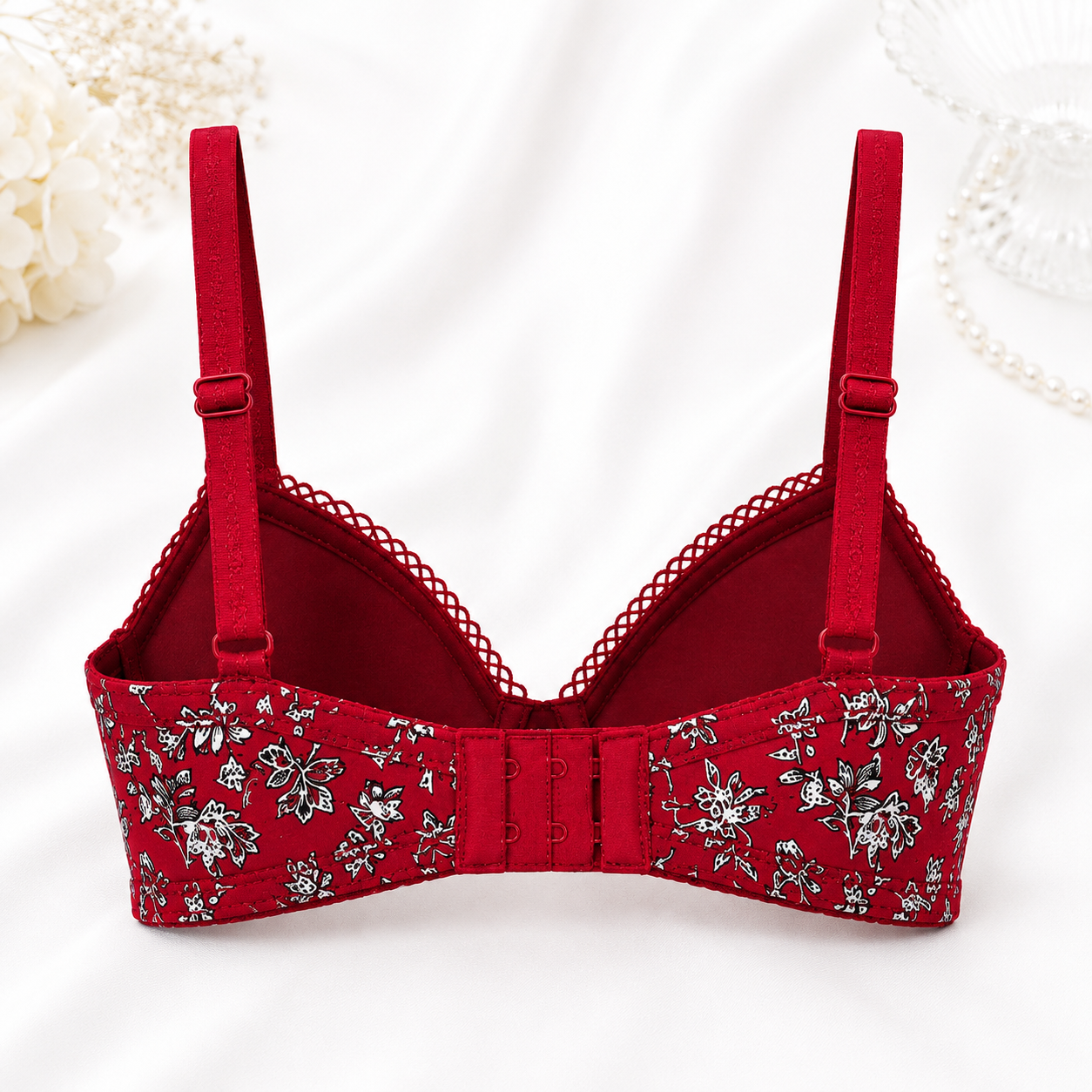 Floral Printed Lace Padded Bra for Women