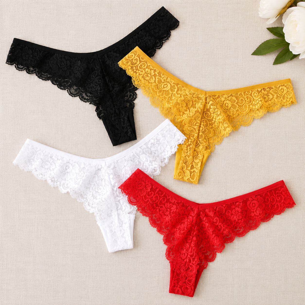 Floral Lace Thong Panty – Soft Stretch Low Rise Underwear