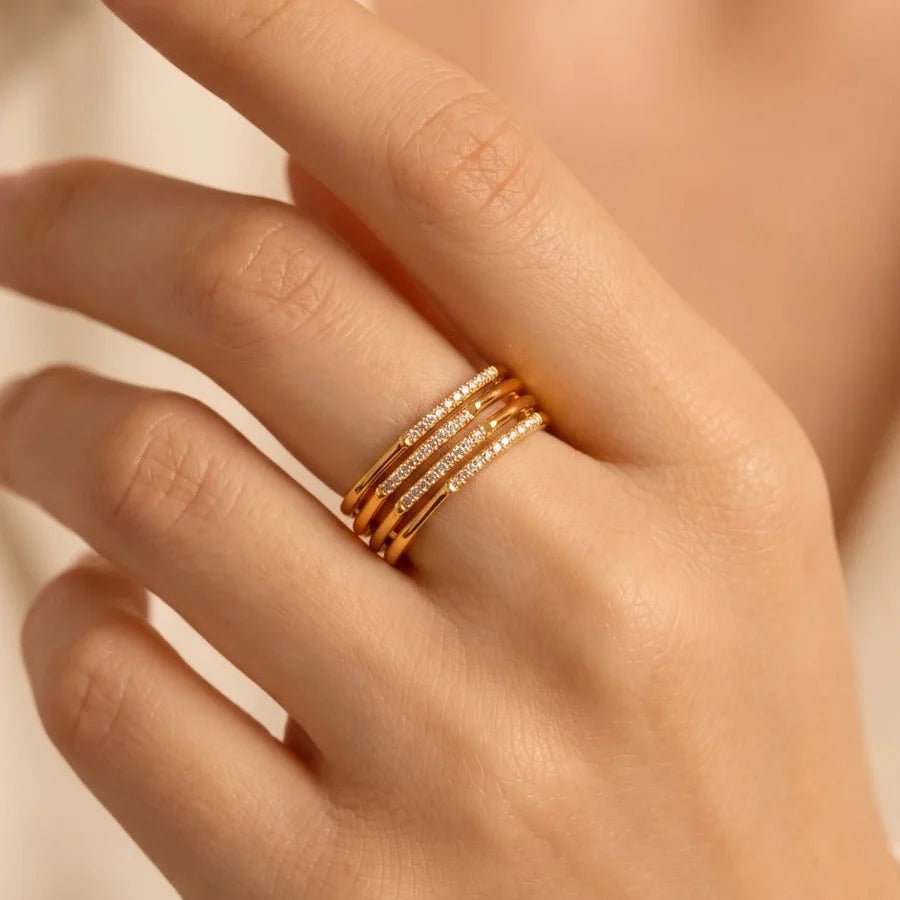 Elegant Multi-Layer Gold Plated Crystal Ring