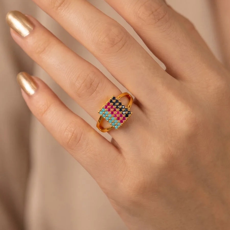 Colorful Crystal Gold Plated Ring