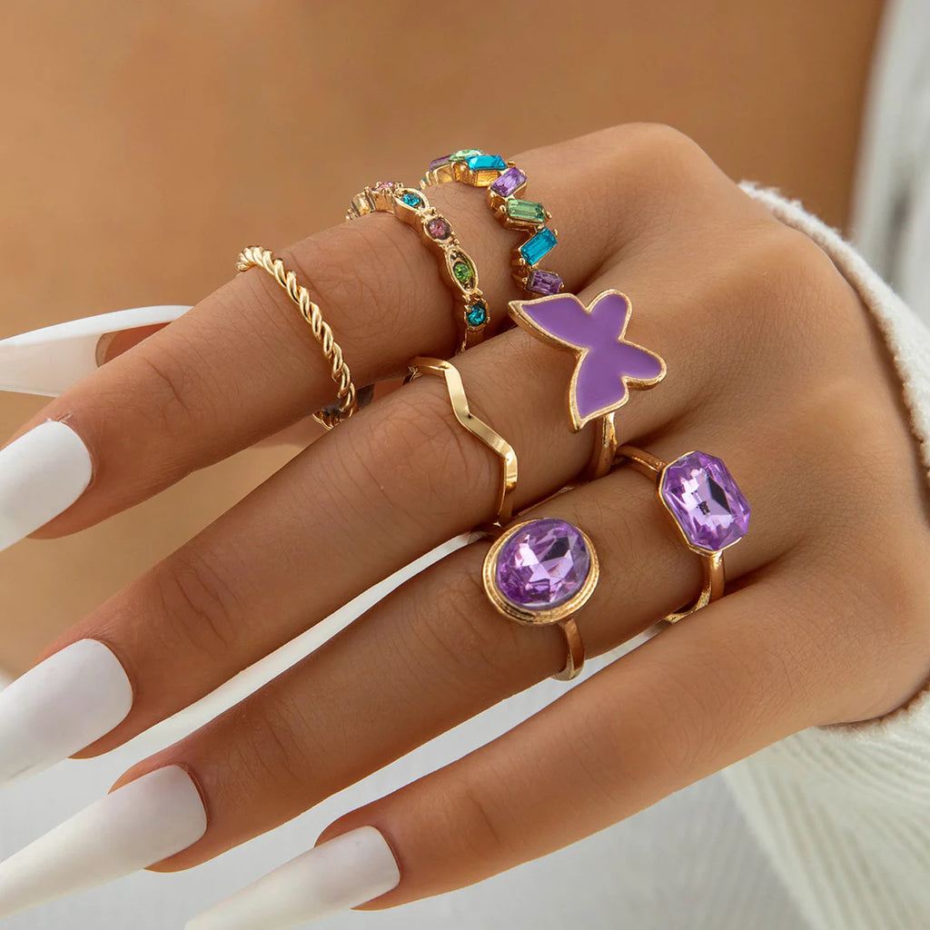 Butterfly Crystal Gems - Ring Set Of 7