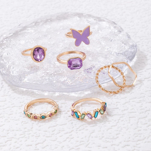 Butterfly Crystal Gems - Ring Set Of 7