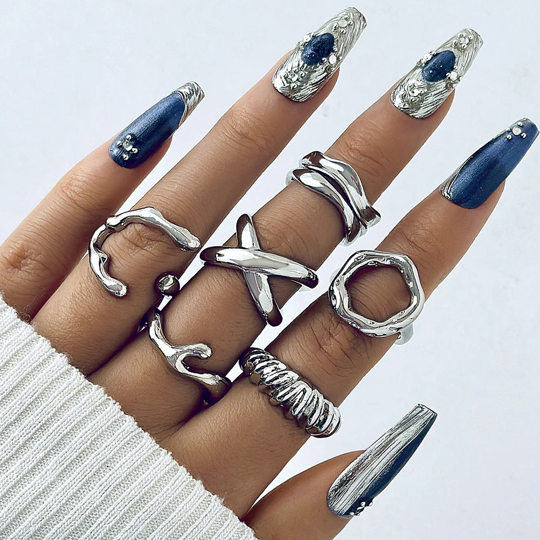 Luxury Silver - Ring Set Of 6